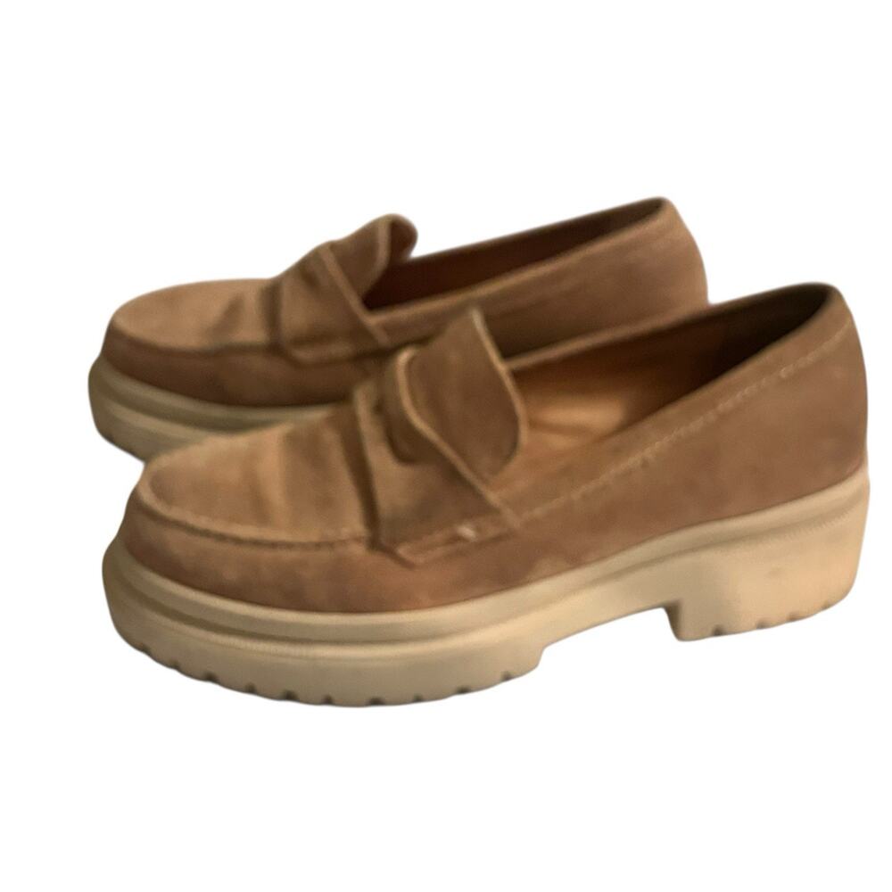 Patina Zoe Chunky Lug Loafers Platform •38.5/8.5• Taupe Beige Suede Portland - Picture 6 of 11